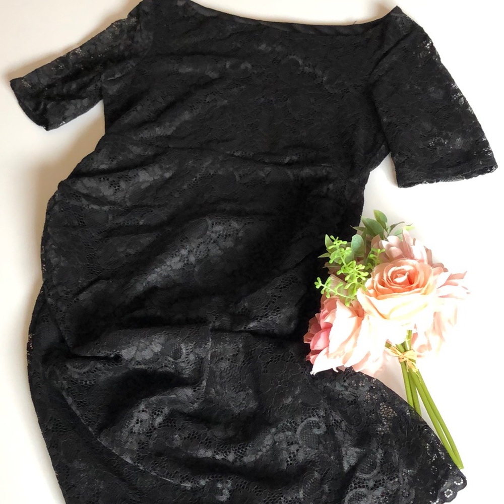 Maternity BLACK LACE DRESS SIDE RUCHING BLACK LACE MATERNITY DRESS Size Small